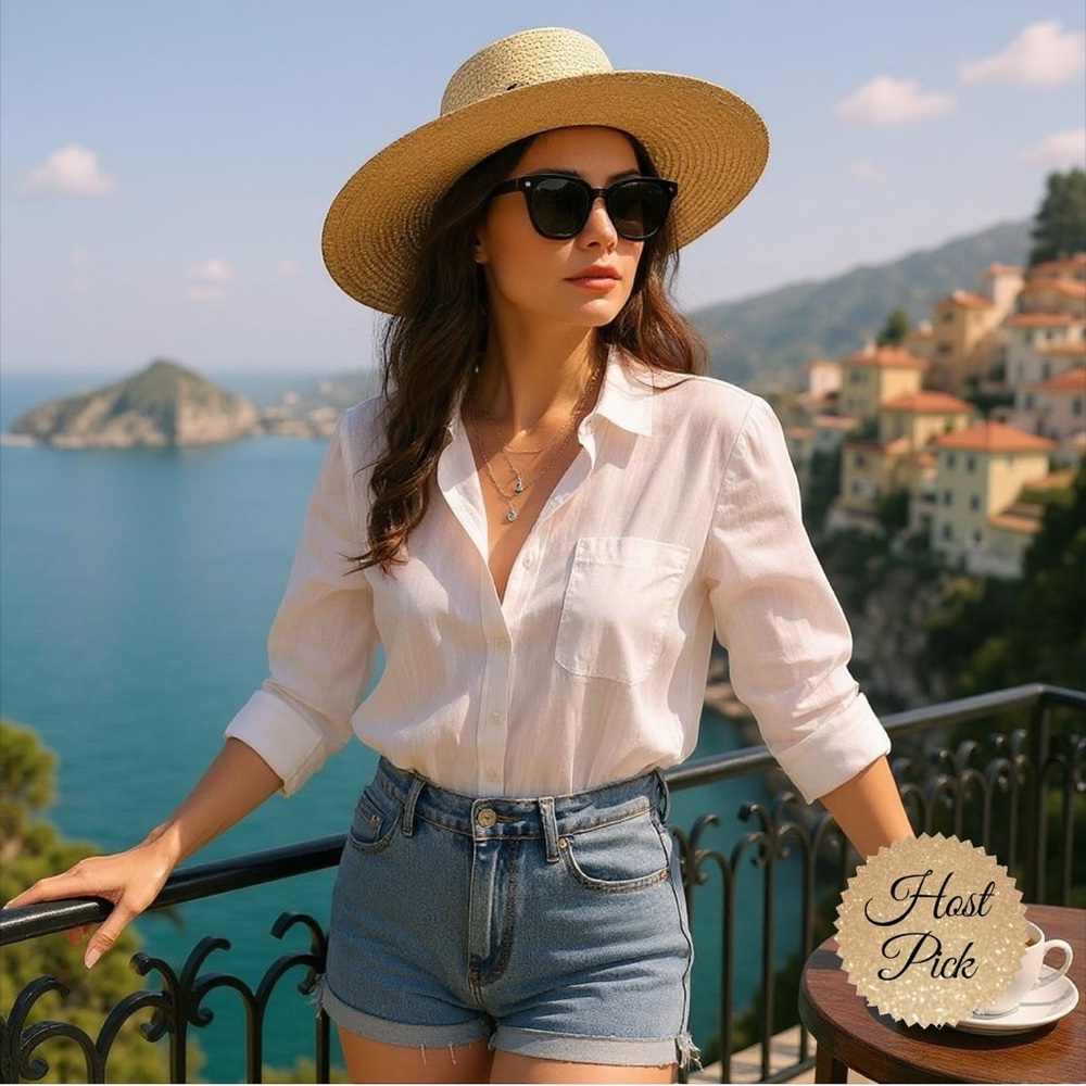 KAREN-SCOTT Petites 3/4 White Oxford Shirt - Picture 1 of 16